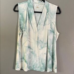 Calvin Klein Women's Sleeveless Blouse - Green Marble